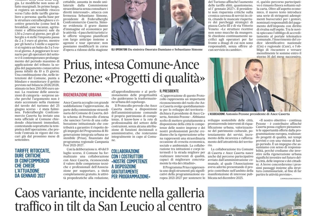 IL MATTINO: Prius, intesa Comune-Ance - Pezone: 